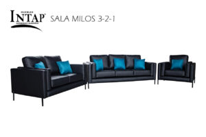 Sala Milos 3-2-1 (Tela Cuerina Praga Negro )